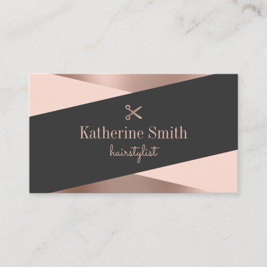 Moderne Rose Gold & Black Schere Friseurin Visitenkarte (Vorderseite)
