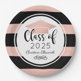 Moderne Rose Gold Black Stripes Custom Abschluss Pappteller