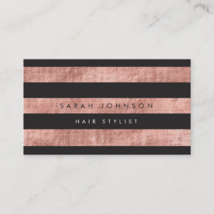 Moderne Rose Gold Black Strips Haarstylle Visitenkarte