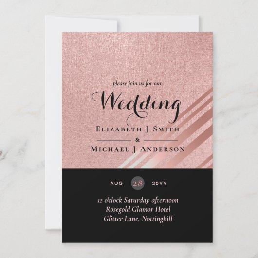 Moderne Rose Gold Black Wedding (Vorderseite)