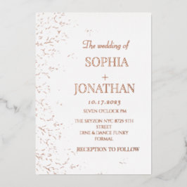 Moderne Rose Gold Blätter Hochzeitseinladung Folieneinladung