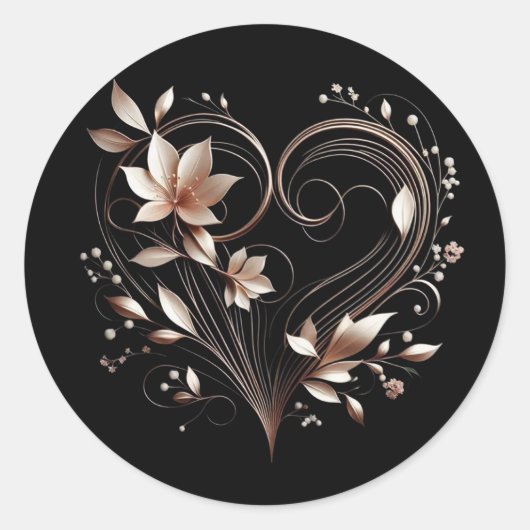 Moderne Rose Gold Blume mit Herz Runder Aufkleber (Vorderseite)