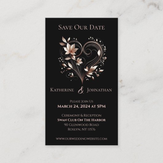 Moderne Rose Gold Blume Save the Date- Visitenkarte (Vorderseite)