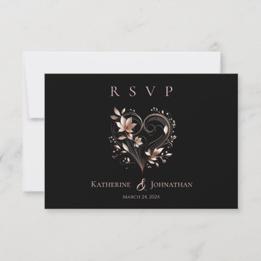 Moderne Rose Gold Blume und eine Herzhochzeit RSVP Karte (Vorderseite)