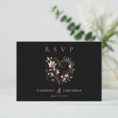 Moderne Rose Gold Blume und eine Herzhochzeit RSVP Karte (Stehend Vorderseite)