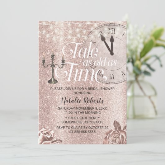 Moderne Rose Gold Blumenmärchen Brautparty Einladung (Stehend Vorderseite)