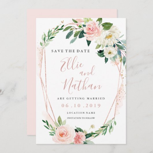 Moderne Rose Gold Blumenstrauß Save the Date Einladung (Vorne/Hinten)