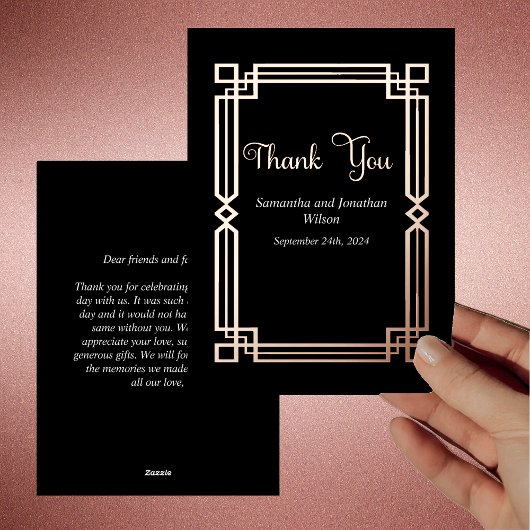 Moderne Rose Gold Border auf Black Danke Karte