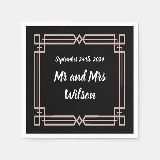 Moderne Rose Gold Border Black Cocktail Serviette (Vorderseite)