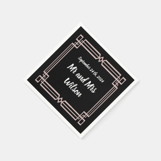 Moderne Rose Gold Border Black Cocktail Serviette (Ecke)
