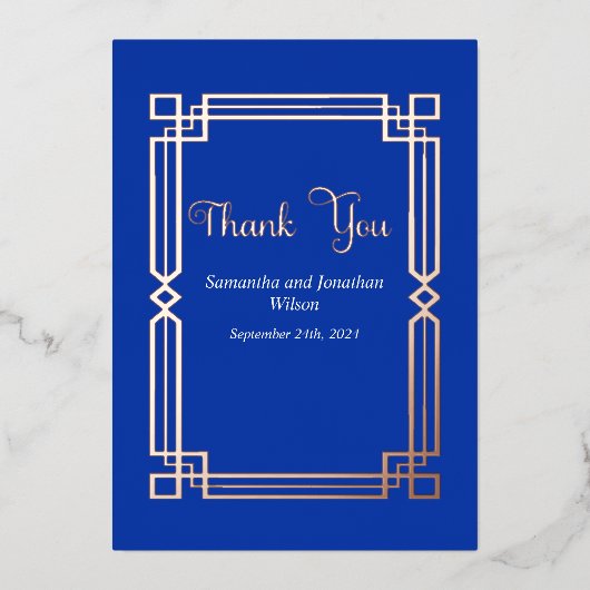 Moderne Rose Gold Border on Navy Dankeschön Card Folieneinladung (Vorderseite)