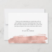 Moderne Rose Gold Brush Wedding Danke Karte (Rückseite)