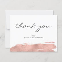 Moderne Rose Gold Brush Wedding Danke Karte