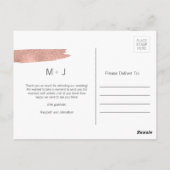 Moderne Rose Gold Brush Wedding Danke Postcard Postkarte (Rückseite)