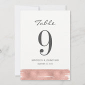 Moderne Rose Gold Brush Wedding Tischnummer Card (Rückseite)