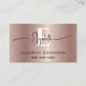Moderne Rose Gold Brushed Metal Girly Glam Monogra Visitenkarte (Vorderseite)