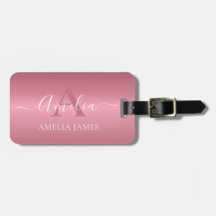 Moderne Rose Gold Brushed Metal Mit Monogramm Gepäckanhänger