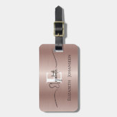 Moderne Rose Gold Brushed Metal Mit Monogramm Gepäckanhänger (Vorderseite vertikal)