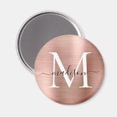 Moderne Rose Gold Brushed Metal Monogram Script Magnet (Vorderseite/Rückseite)