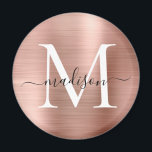 Moderne Rose Gold Brushed Metal Monogram Script Magnet<br><div class="desc">Moderne Rose Gold Brushed Metal Monogram Script Magnet</div>