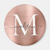 Moderne Rose Gold Brushed Metal Monogram Script Magnet (Vorne)
