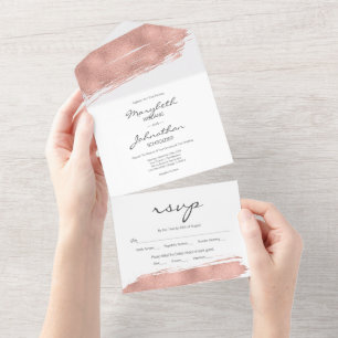 Moderne Rose Gold Brushstroke UAWG Wedding All In One Einladung