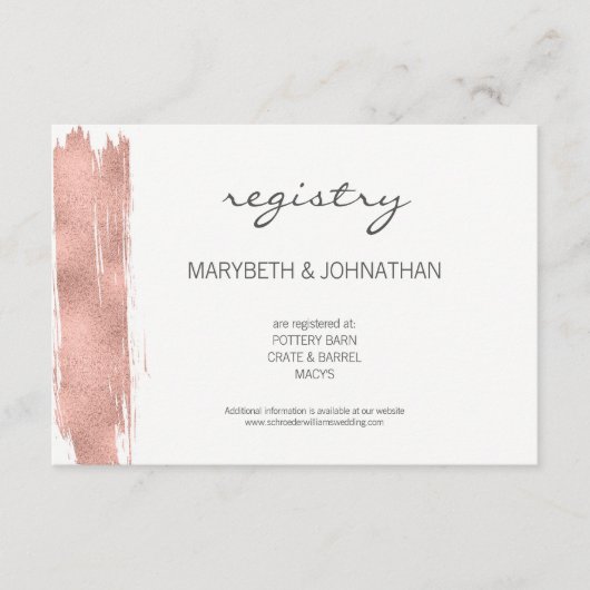 Moderne Rose Gold Brushstroke Wedding Card Begleitkarte (Vorderseite)