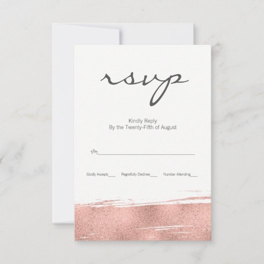 Moderne Rose Gold Brushstroke Wedding RSVP Card (Vorderseite)