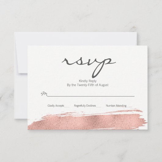 Moderne Rose Gold Brushstroke Wedding RSVP Card Karte (Vorderseite)