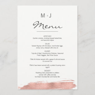 Moderne Rose Gold Brushstroke Wedelkarte Menükarte