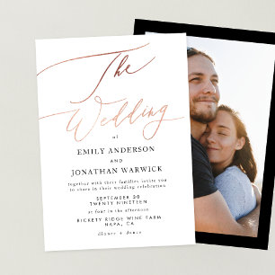 Moderne Rose Gold Calligraphy Foto Wedding Einladung