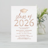 Moderne Rose Gold Class 2025 Graduation Party Folieneinladung (Stehend vorne)