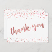 Moderne Rose Gold Confetti Pinselschrift DANKEN Dankeskarte (Vorne/Hinten)