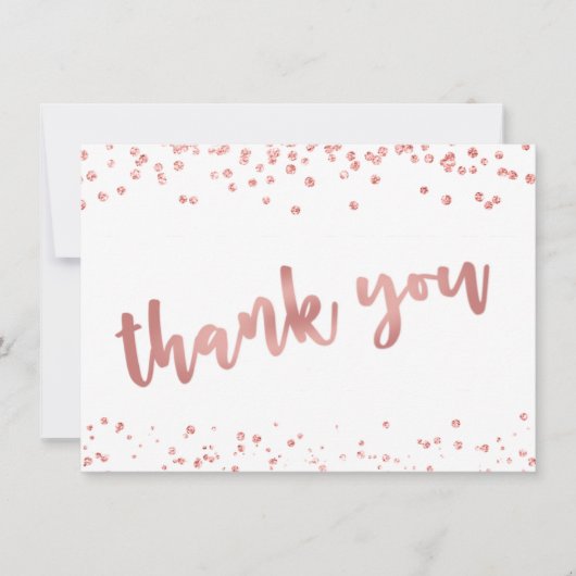 Moderne Rose Gold Confetti Pinselschrift DANKEN Dankeskarte (Vorderseite)