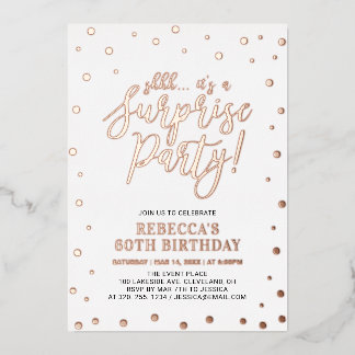 Moderne Rose Gold Confetti Überraschung Geburtstag Folieneinladung