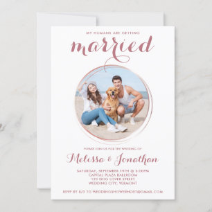 Moderne Rose Gold Custom Pet Foto Hochzeit Einladung