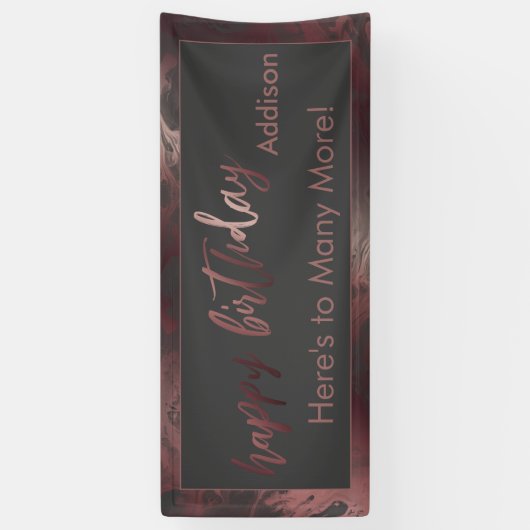 Moderne Rose Gold Dunkelgraue Marmor Happy Birthda Banner (Vertikal)