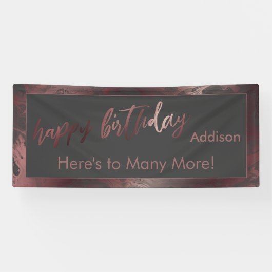 Moderne Rose Gold Dunkelgraue Marmor Happy Birthda Banner (Horizontal)
