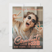 Moderne Rose Gold Elegantes Script 2 Foto Abschlus Ankündigung (Vorderseite)