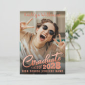 Moderne Rose Gold Elegantes Script 2 Foto Abschlus Ankündigung (Stehend Vorderseite)