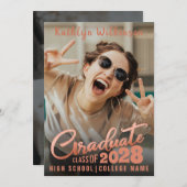 Moderne Rose Gold Elegantes Script 2 Foto Abschlus Ankündigung (Vorne/Hinten)