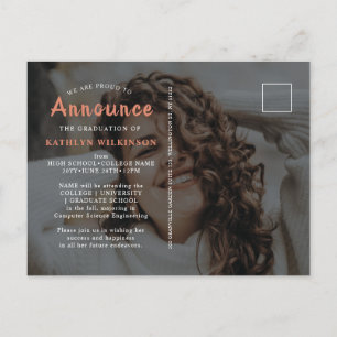 Moderne Rose Gold Elegantes Script 2 Foto Abschlus Ankündigungspostkarte