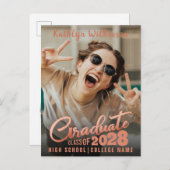 Moderne Rose Gold Elegantes Script Foto Abschluss Ankündigungspostkarte (Vorne/Hinten)