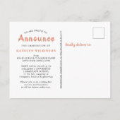 Moderne Rose Gold Elegantes Script Foto Abschluss Ankündigungspostkarte (Rückseite)