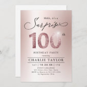 Moderne Rose Gold Erwachsene Überraschung 100. Geb Einladung (Vorne/Hinten)