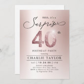 Moderne Rose Gold Erwachsene Überraschung 40. Gebu Einladung (Vorne/Hinten)