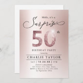 Moderne Rose Gold Erwachsene Überraschung 50. Gebu Einladung (Vorne/Hinten)