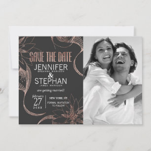 Moderne Rose Gold florale Zeichnungen retten Termi Save The Date