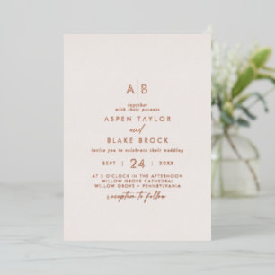 Moderne Rose Gold Foil Blush Monogram Wedding Folieneinladung