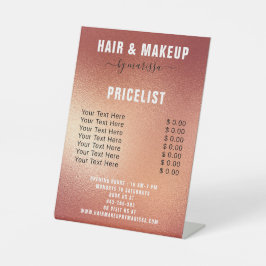 Moderne Rose Gold Foil Fair & Makeup Preisliste Sockelschild